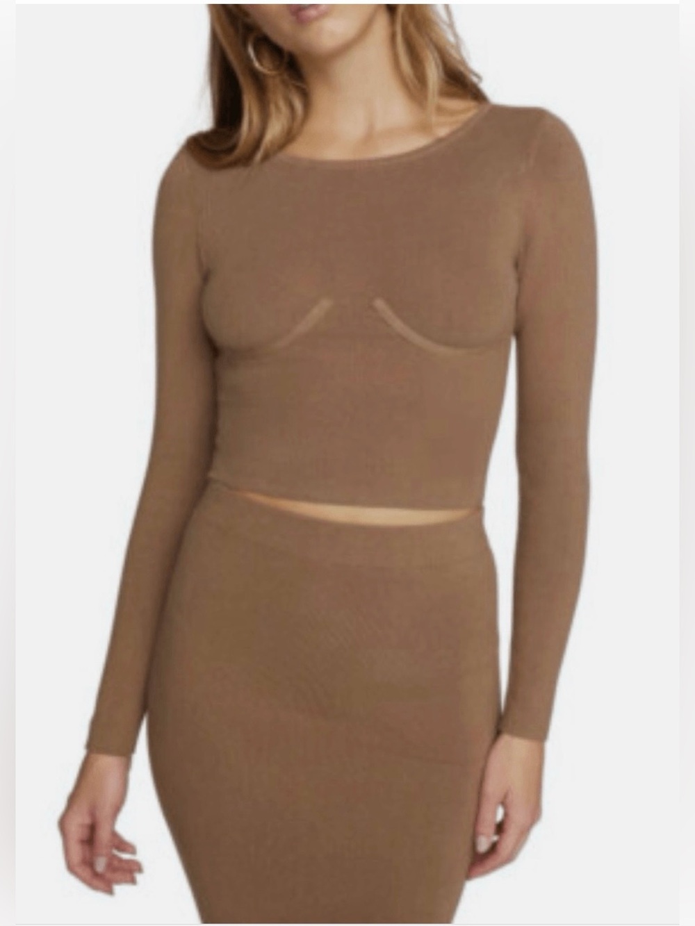 NWT Good American The Cupped Ribbed Long Sleeve Top in Taupe size 5/6 (1X / 2X)